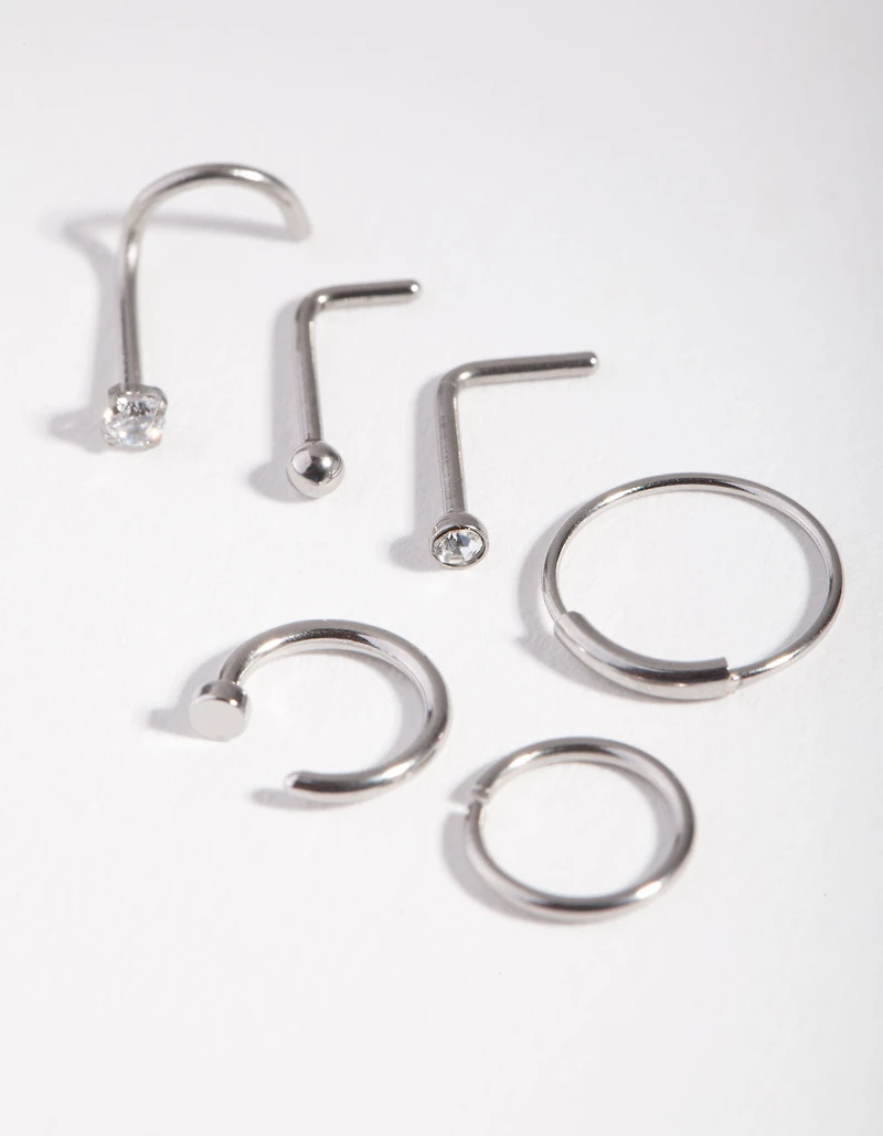 Surgical Steel Nail Nose Ring 6-Pack