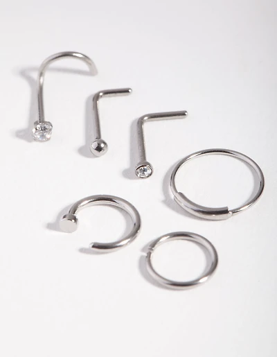Surgical Steel Nail Nose Ring 6-Pack