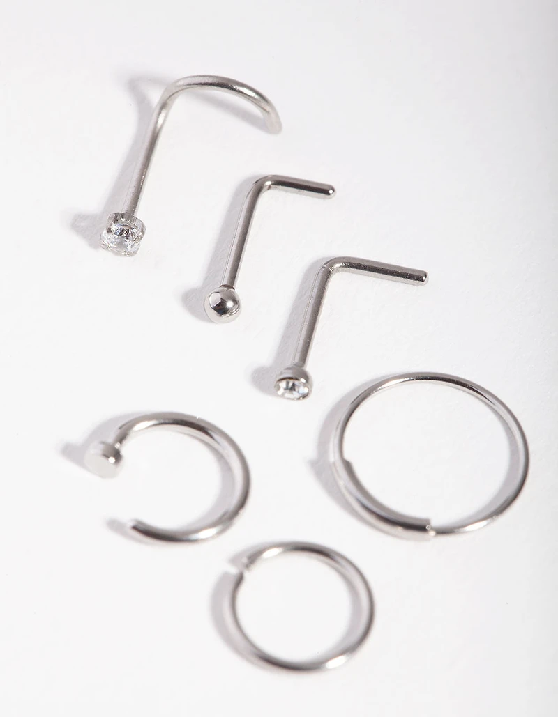 Surgical Steel Nail Nose Ring 6-Pack