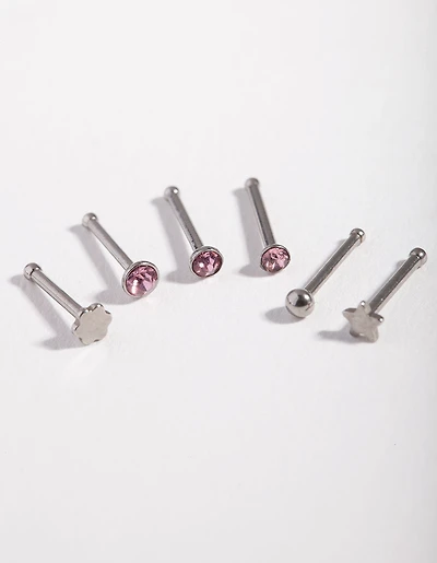 Surgical Steel Graduated Star Nose Stud 6-Pack
