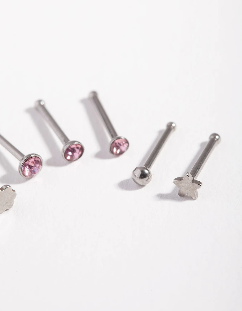 Surgical Steel Graduated Star Nose Stud 6-Pack