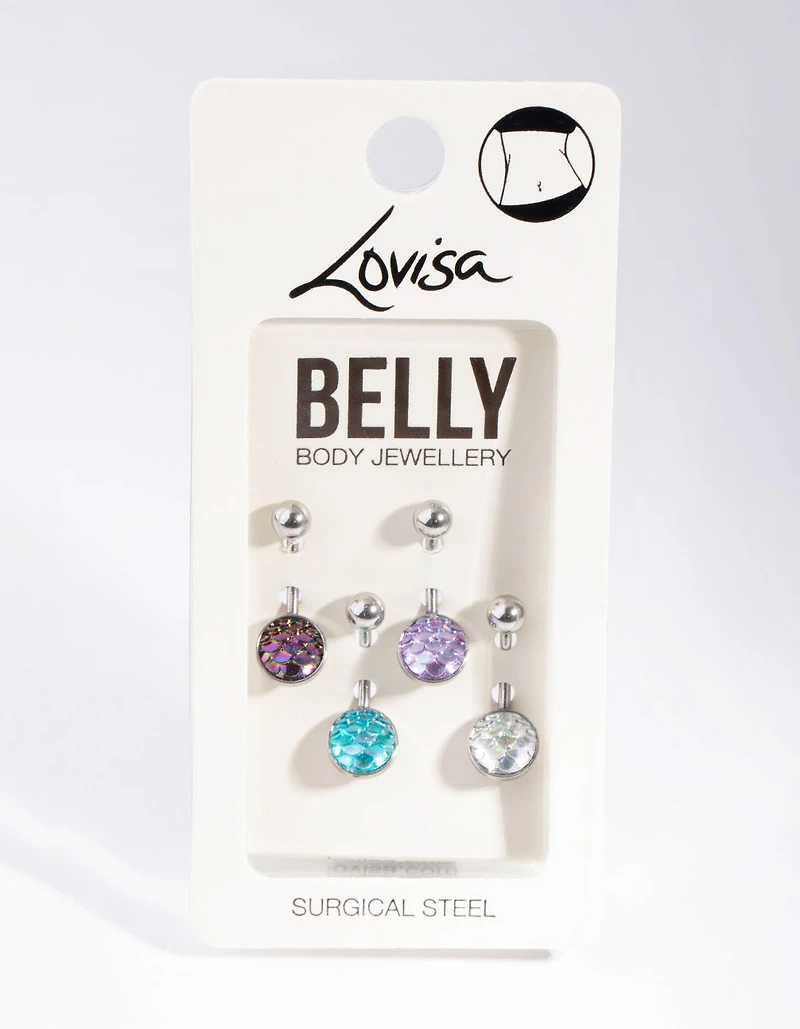 Surgical Steel  Mermaid Scale Belly Ring 4-Pack