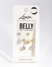 Mixed Metals Cubic Zirconia Fireball Bellybutton Ring 4-Pack