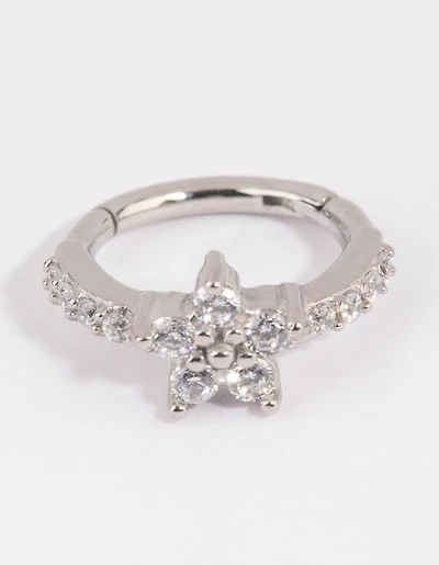 Surgical Steel Cubic Zirconia Flower Clicker