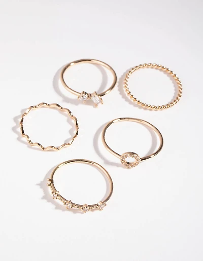 Gold Cubic Zirconia Geometric Mix 5-Pack Rings