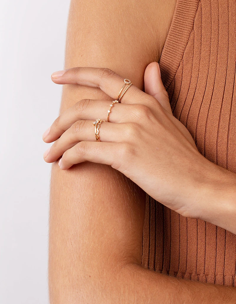 Gold Cubic Zirconia Geometric Mix 5-Pack Rings