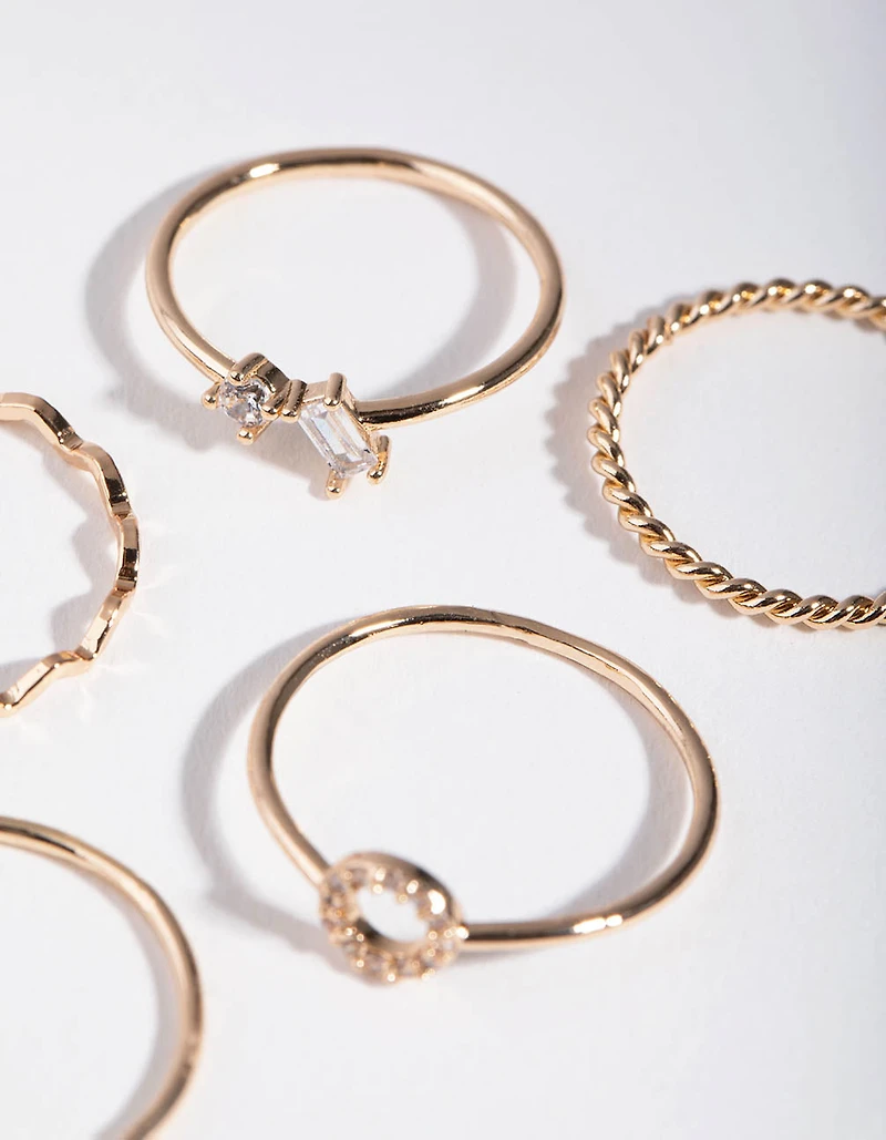 Gold Cubic Zirconia Geometric Mix 5-Pack Rings