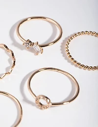 Gold Cubic Zirconia Geometric Mix 5-Pack Rings