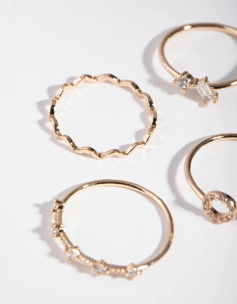 Gold Cubic Zirconia Geometric Mix 5-Pack Rings