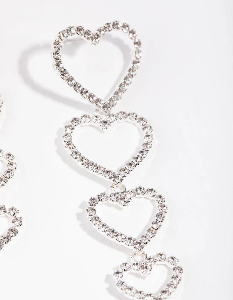 Silver Graduating Heart Drop Earrings