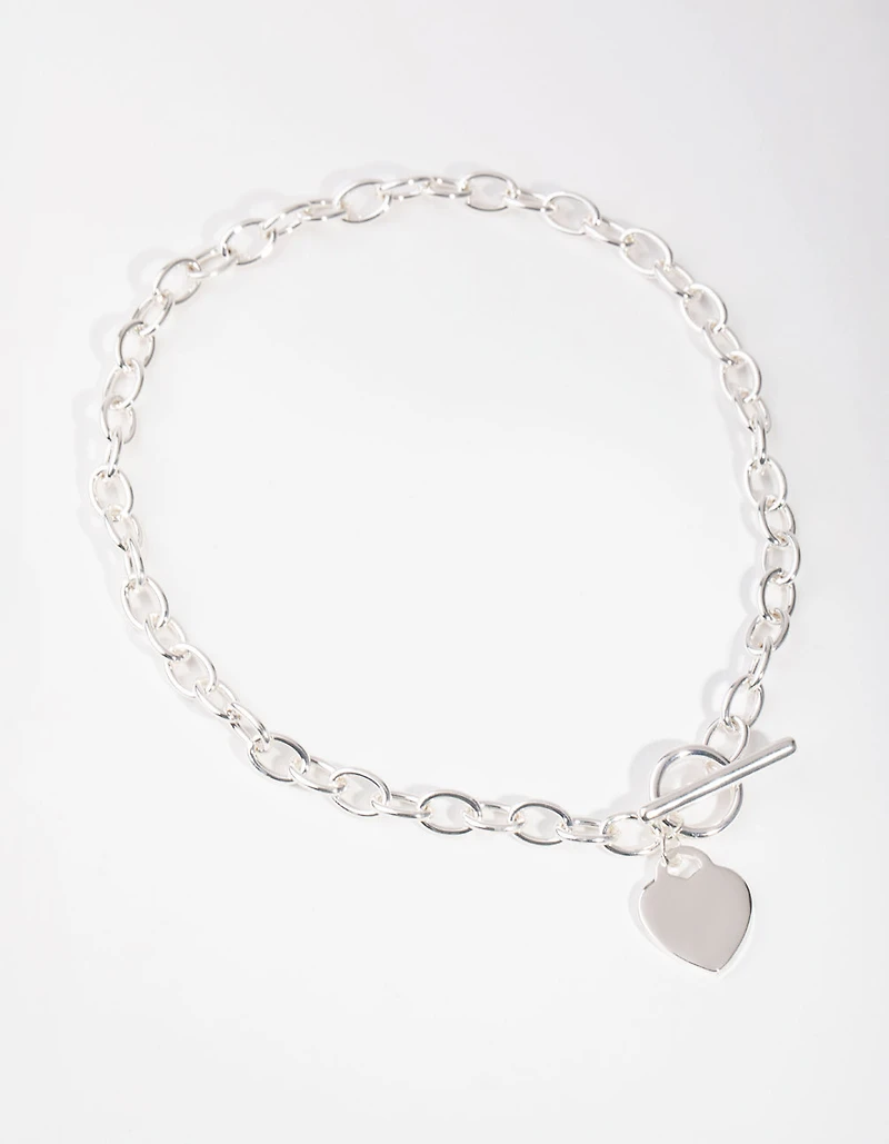 Silver Heart Charm Chain T&O Necklace