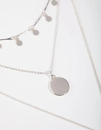 Silver Fine Drop & Bar 3-Row Necklace