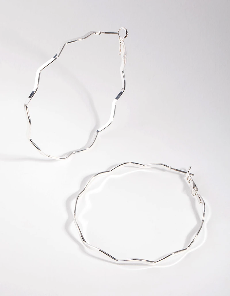 Silver Wiggle Hoop Earrings