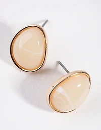 Gold Encased Pink Acrylic Stud Earrings