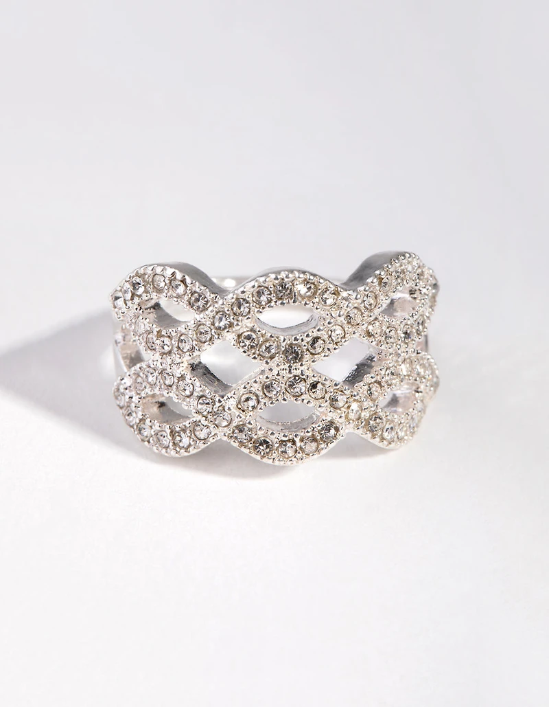 Silver Diamante Twisty Ring