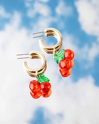 Gold Acrylic Cherry Hoop Earrings