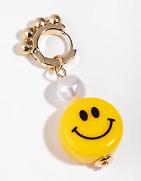 Gold Asymmetrical Pearl Smiley Drop Earrings