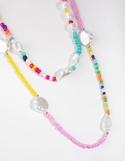 Gold Bead & Pearl 2-Row Necklace
