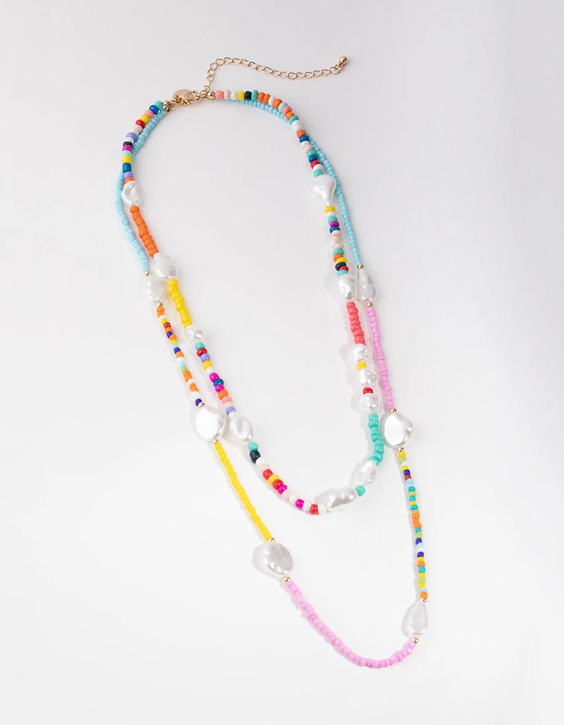 Gold Bead & Pearl 2-Row Necklace