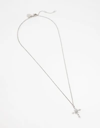 Silver Decorated Cross Pendant Necklace
