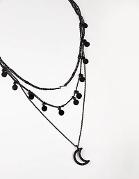 Matte Moon Charm 3 Layer Necklace
