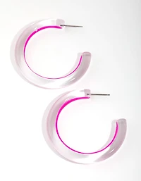 Acrylic Bright Pink Hoop Earrings
