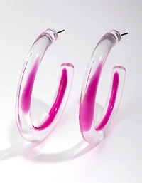 Acrylic Bright Pink Hoop Earrings