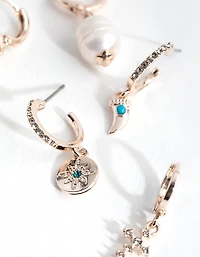 Rose Gold Plated Freshwater Pearl & Cross Curated Earring Pack