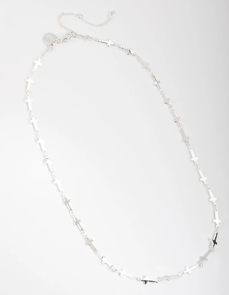 Silver Plated Cross Station Necklace