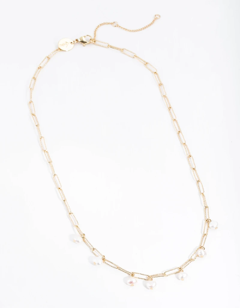 Gold Plated Rectangle Freshwater Pearl Necklace