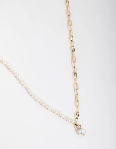 Gold Plated Half Freshwater Pearl Necklace