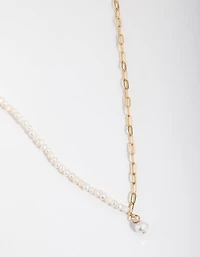 Gold Plated Half Freshwater Pearl Necklace