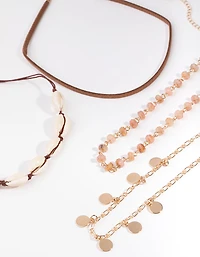 Gold Coin & Shell Choker 4-Pack