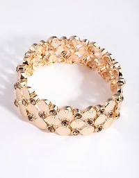 Gold Disc Diamante Stretch Bracelet
