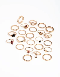 Antique Gold Etched Boho 24-Pack Rings