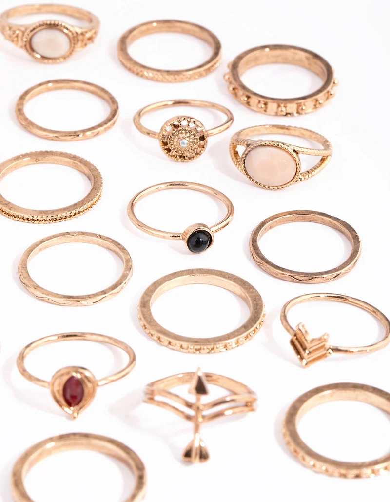 Antique Gold Etched Boho 24-Pack Rings