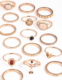 Antique Gold Etched Boho 24-Pack Rings