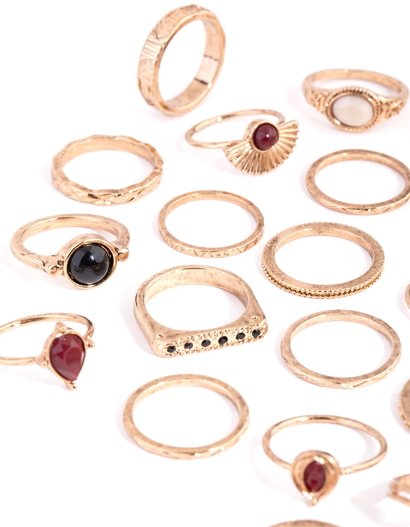 Antique Gold Etched Boho 24-Pack Rings