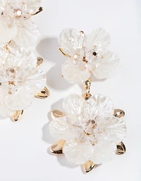 White Pearlised Flower Drop Earrings