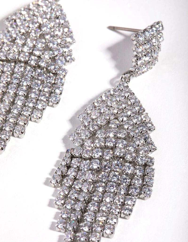 Silver Diamond Simulants Fringe Stud Earrings