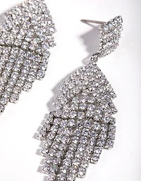 Silver Diamond Simulants Fringe Stud Earrings