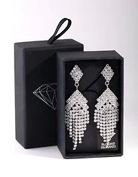 Silver Diamond Simulants Fringe Stud Earrings