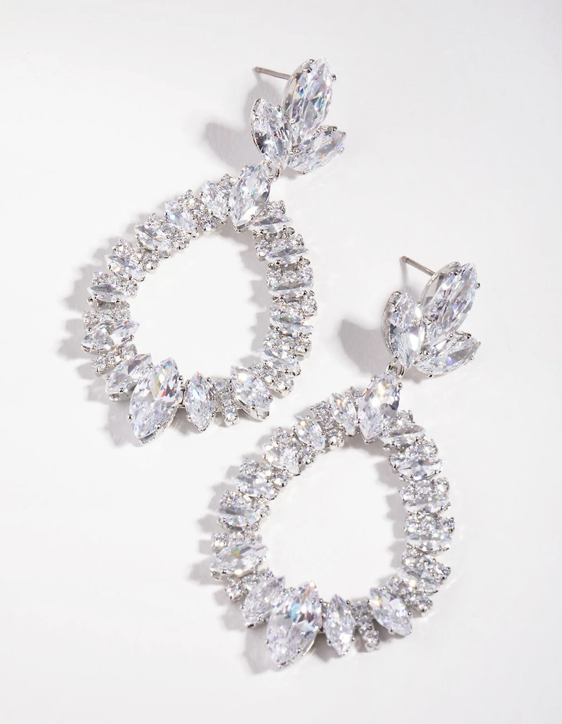 Silver Large Diamante Pear Drop