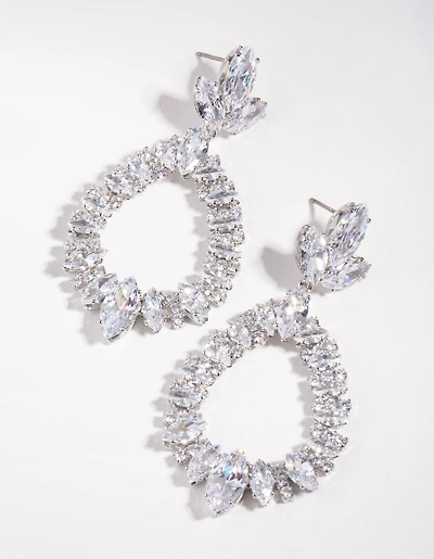Silver Large Diamante Pear Drop