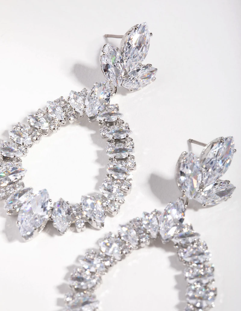 Silver Large Diamante Pear Drop