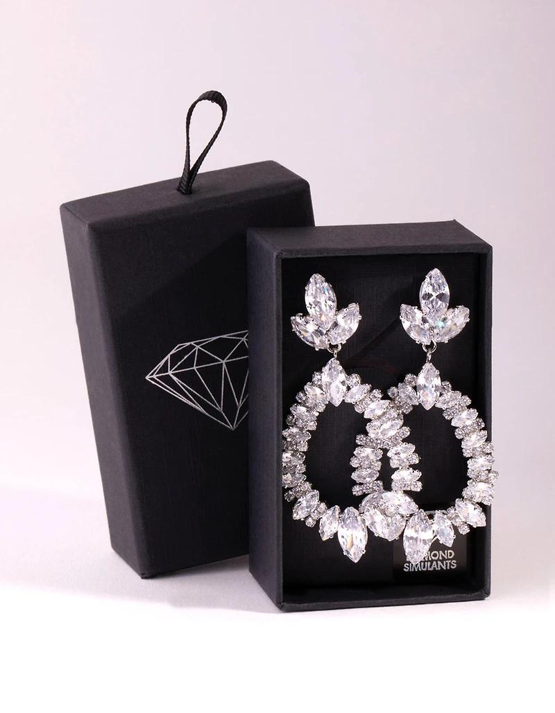 Silver Large Diamante Pear Drop