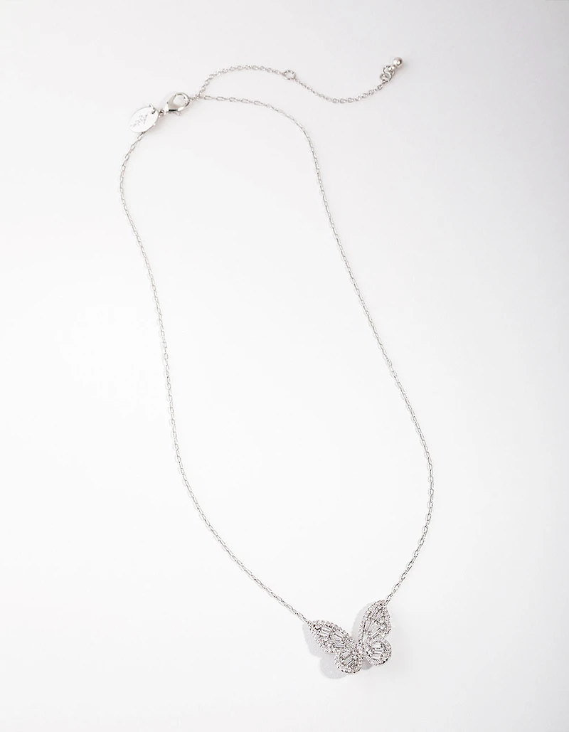 Sillver Diamond Simulant Large Butterfly Necklace
