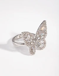 Silver Diamond Simulant Butterfly Ring