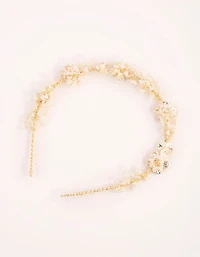 Gold Pearl & Flower Headband