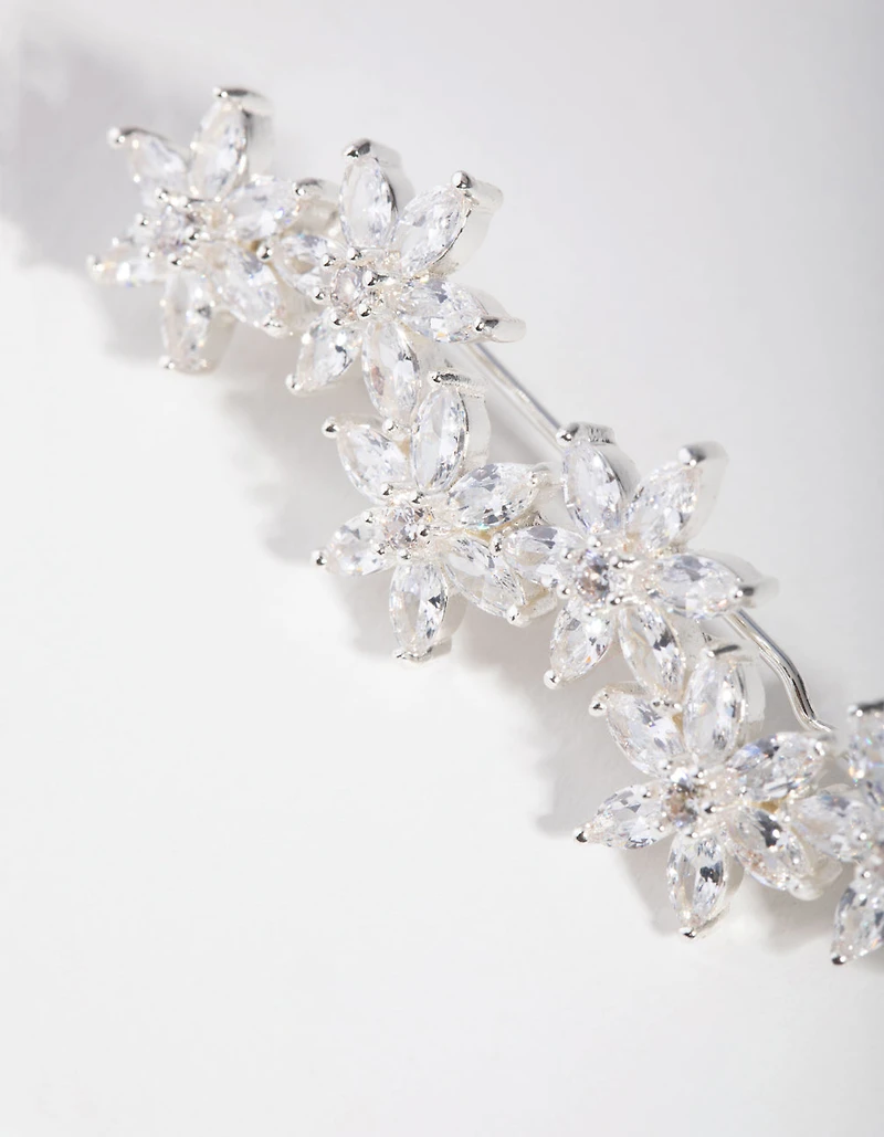 Silver Cubic Zirconia Flower Clip